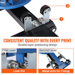 Blue 4-color 1-station screen printing machine with 360° rotary pallet and double-layer positioning.
