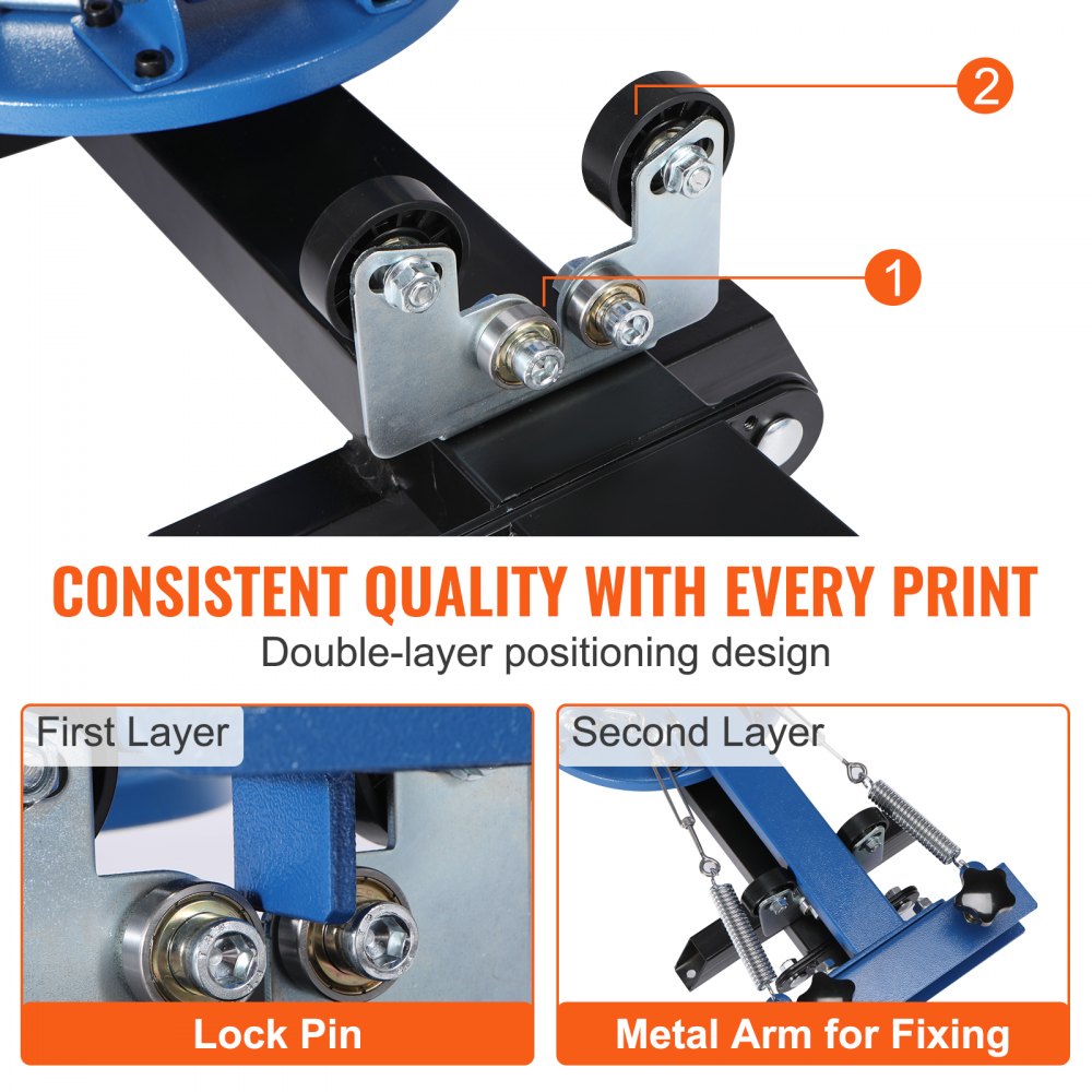Blue 4-color 2-station rotary screen printing press with double-layer positioning and metal arms.