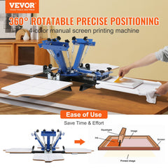 Screen Printing Machine, 4 Color 4 Station 360° Rotable Silk Screen Printing Press, 21.2x17.7in Screen Printing Press, Double-layer Positioning Pallet for T-shirt DIY Printing