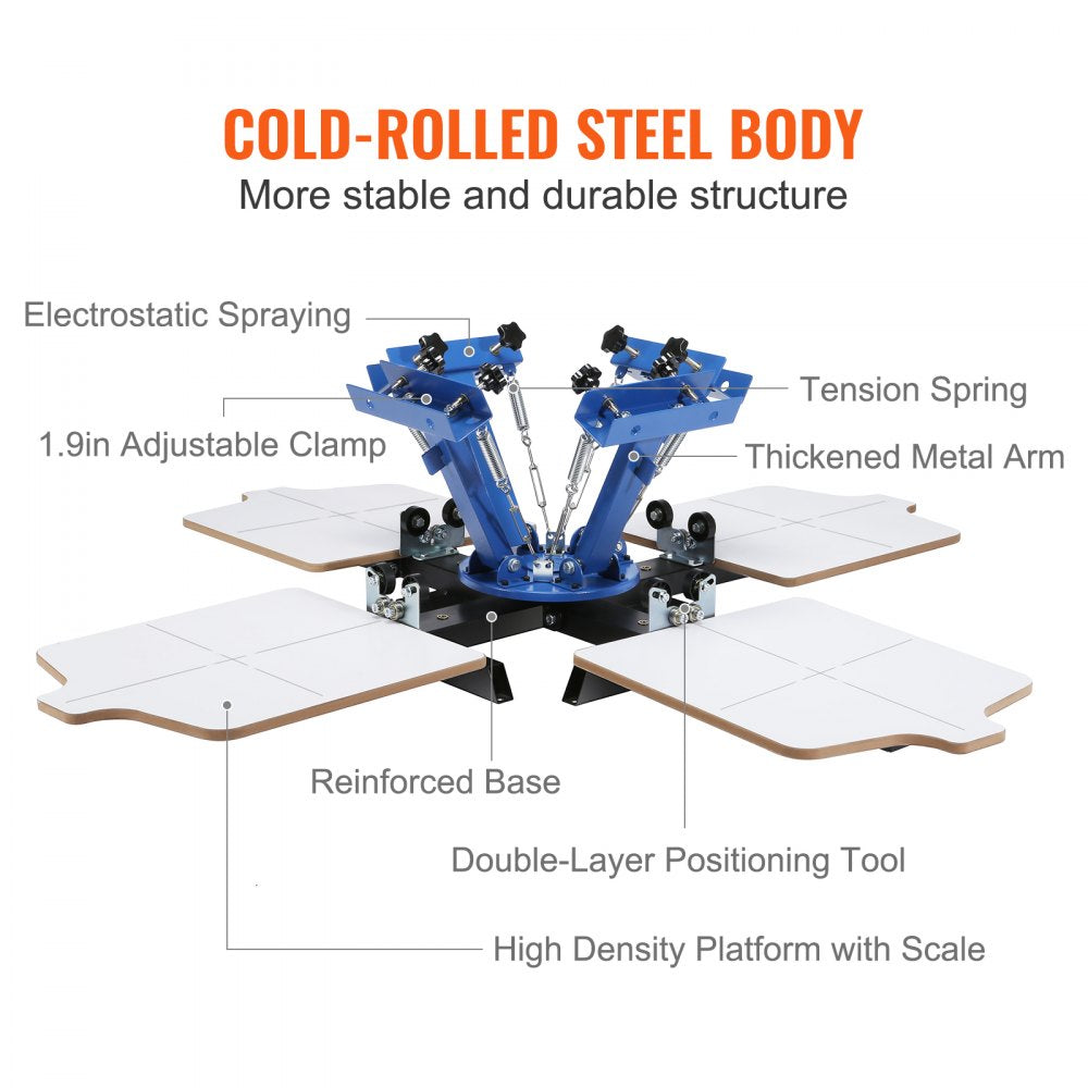 Screen Printing Machine, 4 Color 4 Station 360° Rotable Silk Screen Printing Press, 21.2x17.7in Screen Printing Press, Double-layer Positioning Pallet for T-shirt DIY Printing
