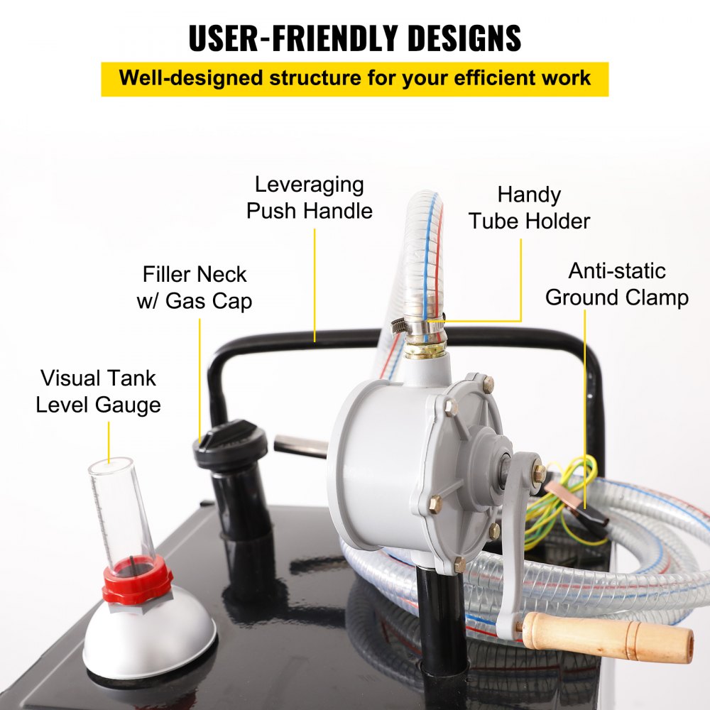 30 Gallon Gas Caddy, Fuel Storage Tank with Wheels, Portable Fuel Caddy with Manuel Transfer Pump, Gasoline Diesel Fuel Container for Cars, Lawn Mowers, ATVs, Boats, More, Black