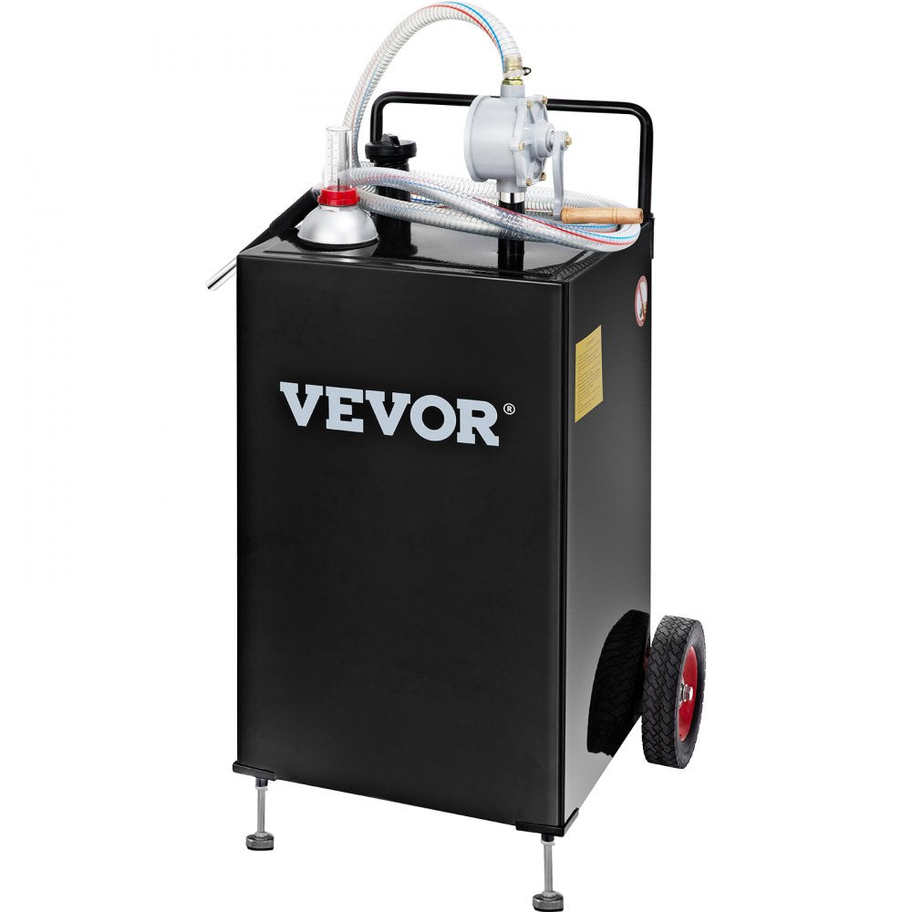 30 Gallon Gas Caddy, Fuel Storage Tank with Wheels, Portable Fuel Caddy with Manuel Transfer Pump, Gasoline Diesel Fuel Container for Cars, Lawn Mowers, ATVs, Boats, More, Black