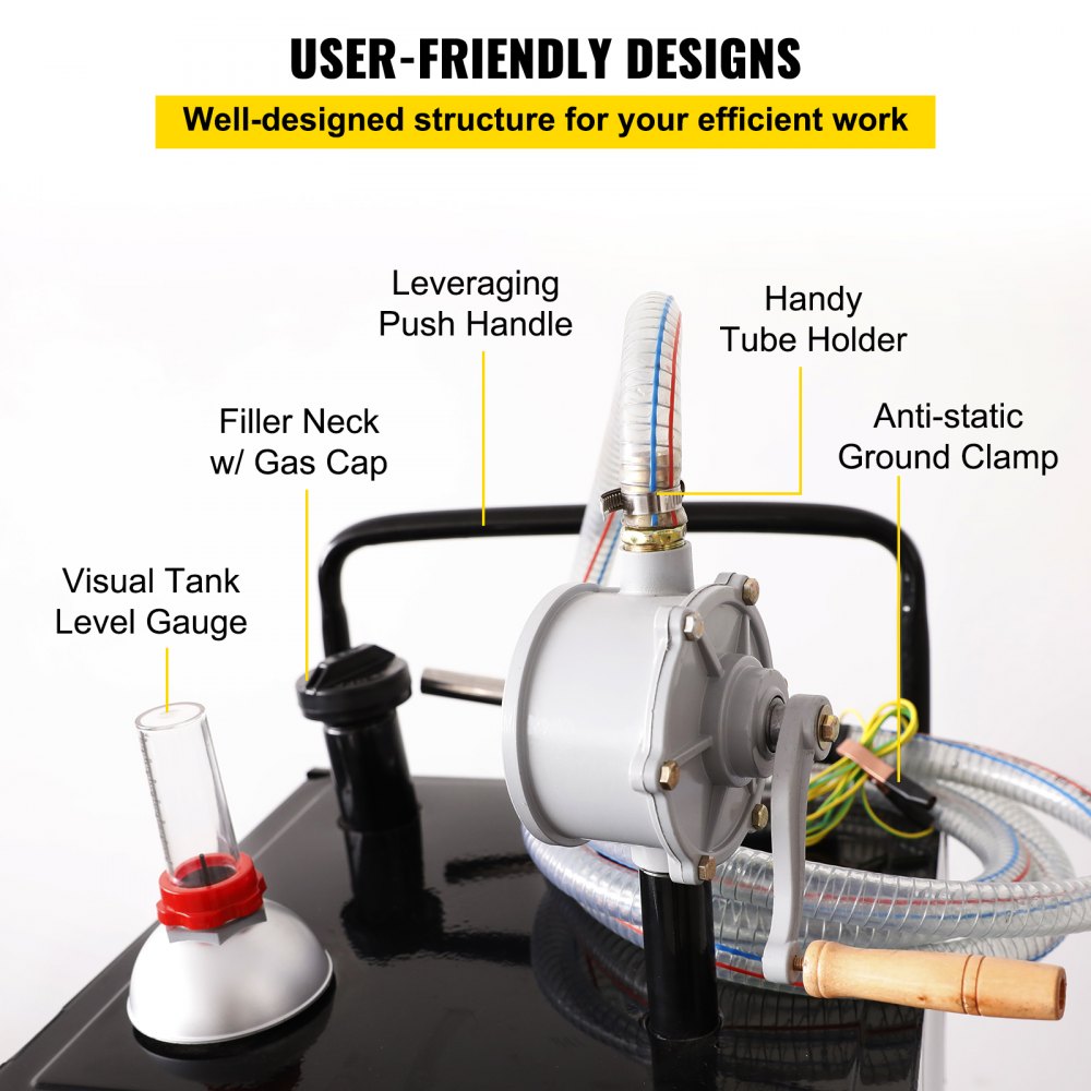 30 Gallon Fuel Caddy, Gas Storage Tank & 4 Wheels, with Manuel Transfer Pump, Gasoline Diesel Fuel Container for Cars, Lawn Mowers, ATVs, Boats, More, Black