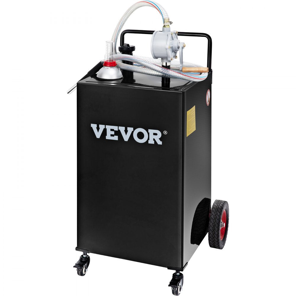 30 Gallon Fuel Caddy, Gas Storage Tank & 4 Wheels, with Manuel Transfer Pump, Gasoline Diesel Fuel Container for Cars, Lawn Mowers, ATVs, Boats, More, Black