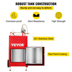 30 Gallon Fuel Caddy, Fuel Storage Tank on 2 Wheels, Portable Gas Caddy with Manuel Transfer Pump, Gasoline Diesel Fuel Container for Cars, Lawn Mowers, ATVs, Boats, More, Red