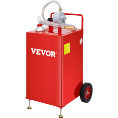 30 Gallon Fuel Caddy, Fuel Storage Tank on 2 Wheels, Portable Gas Caddy with Manuel Transfer Pump, Gasoline Diesel Fuel Container for Cars, Lawn Mowers, ATVs, Boats, More, Red