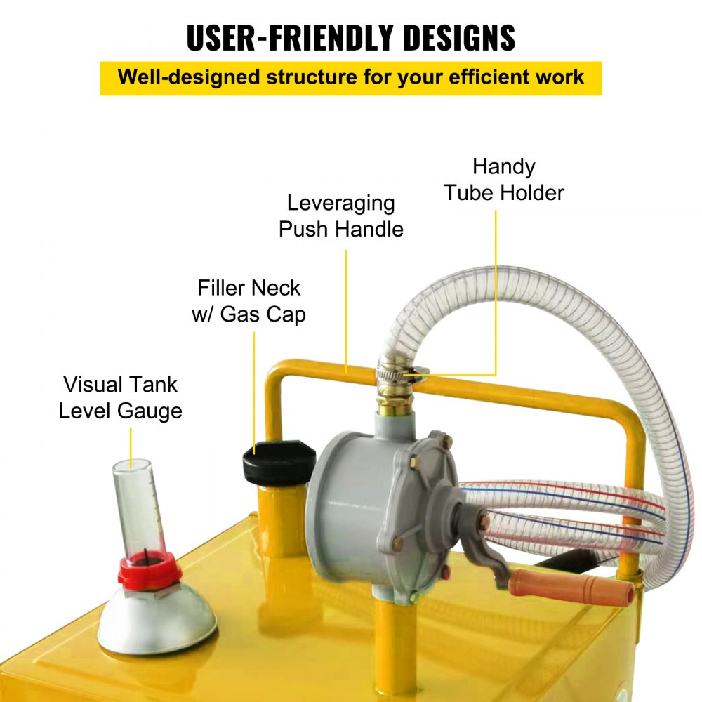 30 Gallon Fuel Caddy, Gas Storage Tank & 4 Wheels, with Manuel Transfer Pump, Gasoline Diesel Fuel Container for Cars, Lawn Mowers, ATVs, Boats, More, Yellow