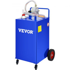 30 Gallon Fuel Caddy, Gas Storage Tank & 4 Wheels, with Manuel Transfer Pump, Gasoline Diesel Fuel Container for Cars, Lawn Mowers, ATVs, Boats, More, Blue