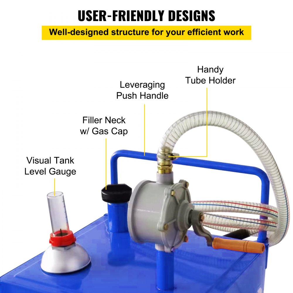 30 Gallon Fuel Caddy, Gas Storage Tank & 4 Wheels, with Manuel Transfer Pump, Gasoline Diesel Fuel Container for Cars, Lawn Mowers, ATVs, Boats, More, Blue