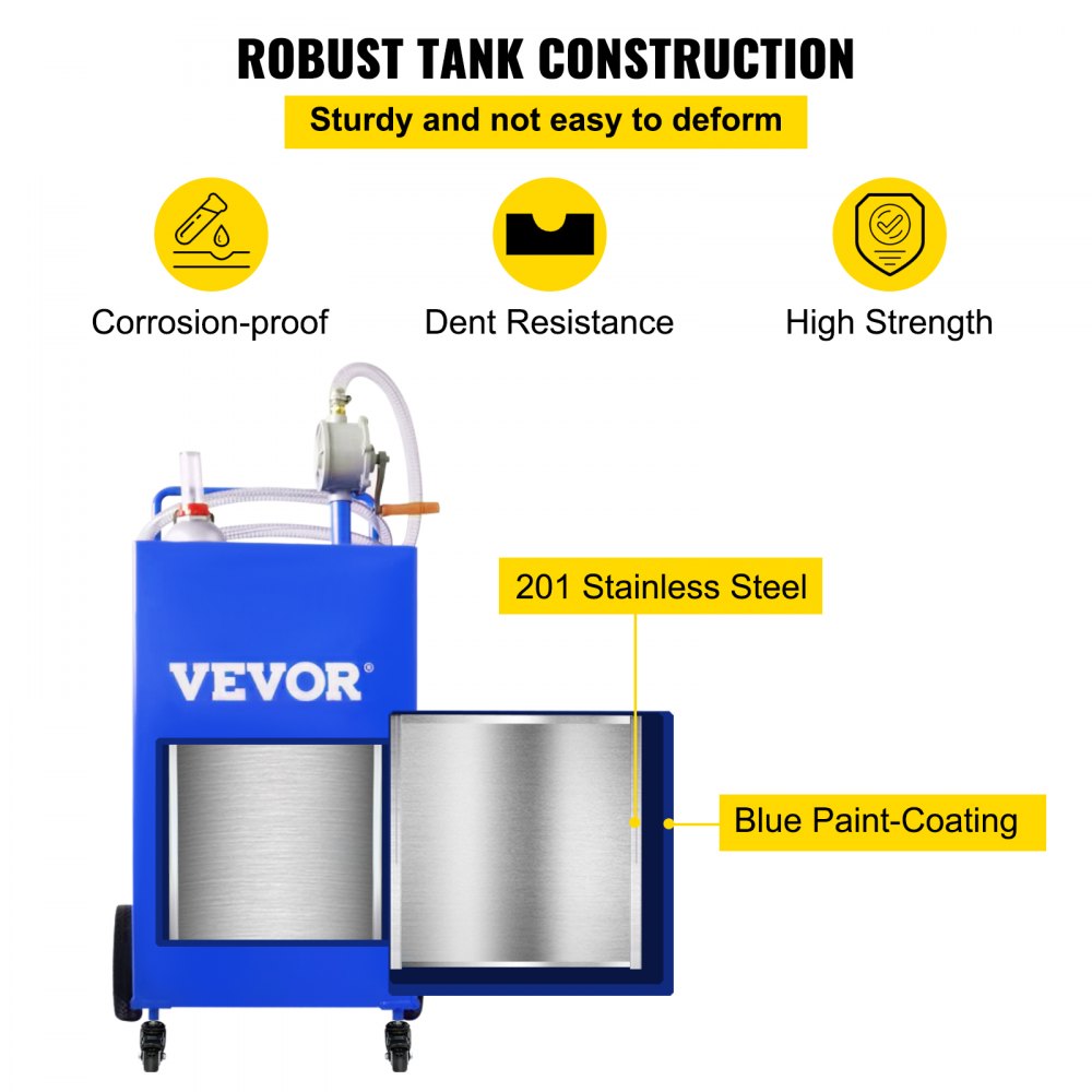 30 Gallon Fuel Caddy, Gas Storage Tank & 4 Wheels, with Manuel Transfer Pump, Gasoline Diesel Fuel Container for Cars, Lawn Mowers, ATVs, Boats, More, Blue