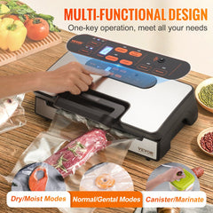Vacuum Sealer Machine, 90Kpa 130W Powerful Dual Pump and Dual Sealing, Dry and Moist Food Storage, Automatic and Manual Air Sealing System with Built-in Cutter, with Seal Bag and External Hose
