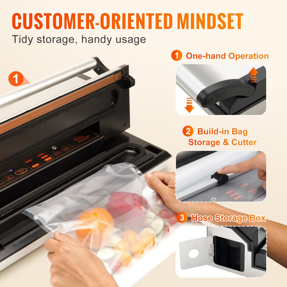Vacuum Sealer Machine, 95Kpa 350W Powerful Dual Pump and Dual Sealing, Dry and Moist Food Storage, Automatic and Manual Air Sealing System with Built-in Cutter, with Seal Bag and External Hose
