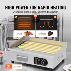 Commercial Electric Griddle, 1600W Countertop Half-Flat Top Grill, 122℉-572℉ Adjustable Temp, 21.26x11.81x0.39in Stainless Steel Griddle Grill with 2 Shovels and 2 Brushes for Home or Restaurant
