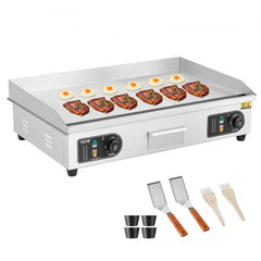 Commercial Electric Griddle, 2800W Countertop Half-Flat Top Grill, 122℉-572℉ Adjustable Temp, 28.74x15.75x0.39in Stainless Steel Griddle Grill with 2 Shovels and 2 Brushes for Home or Restaurant