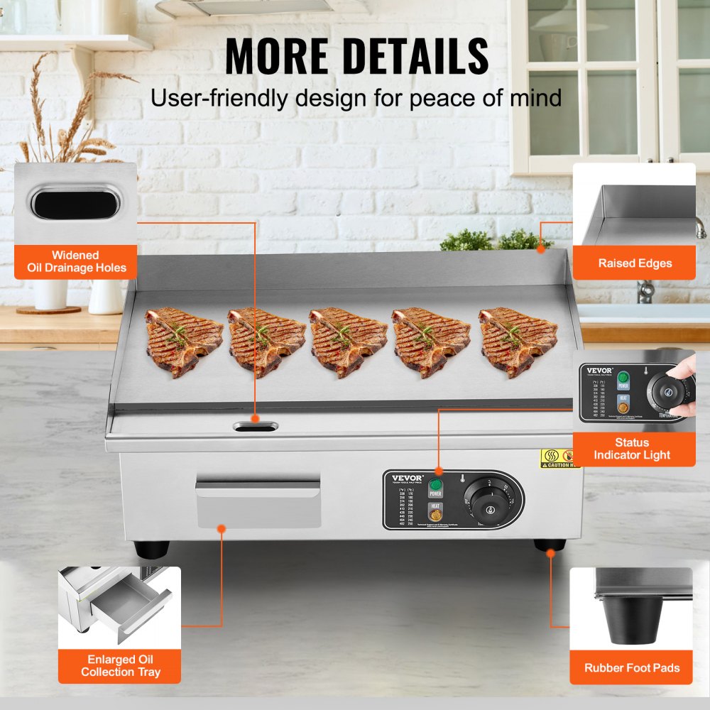 Commercial Electric Griddle 3200 W Countertop Flat Top Grill 122℉-572℉
