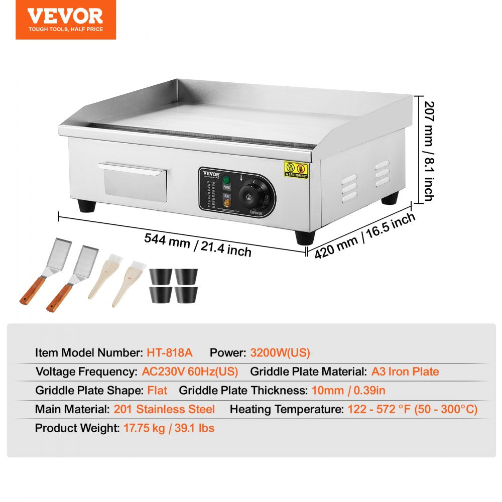 Commercial Electric Griddle 3200 W Countertop Flat Top Grill 122℉-572℉