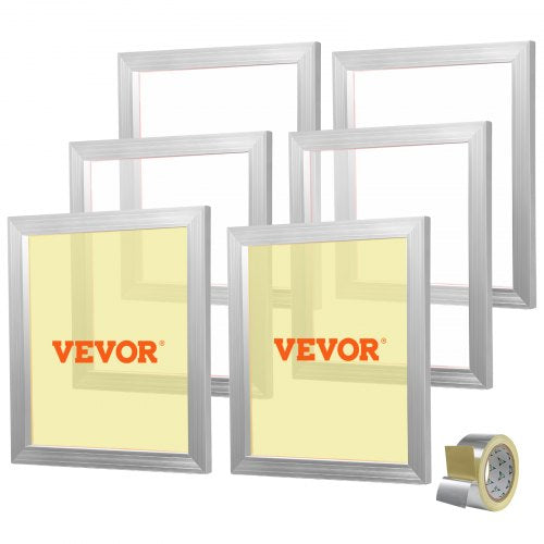 Six 18x20-inch silver aluminum silk screen frames with 160 mesh and sealing tape.