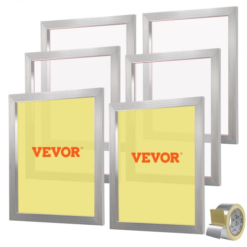 Six 20x24-inch aluminum silk screen printing frames with 305 mesh, pre-stretched and taped.