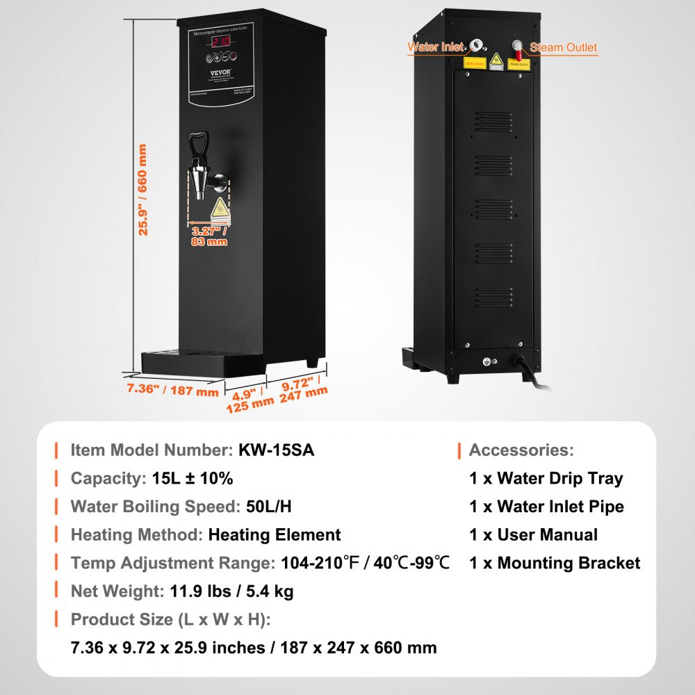 15L Commercial Water Boiler Electric Hot Water Dispenser Stainless Steel