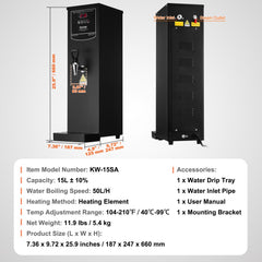 15L Commercial Water Boiler Electric Hot Water Dispenser Stainless Steel