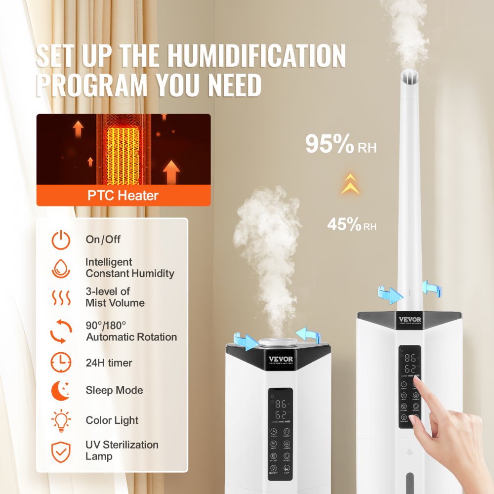 Bostome Commercial Humidifier with 2.4-gallon tank, offering cool and warm mist options.