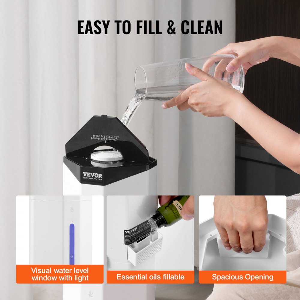 Bostome Commercial Humidifier with a 2.4-gallon tank and cool/warm mist options for large spaces.