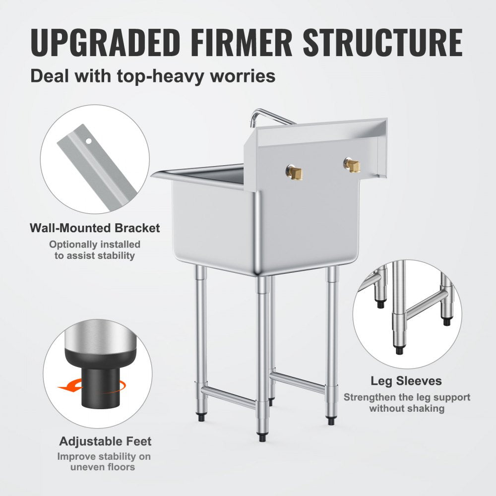 Stainless Steel Prep & Utility Sink, 1 Compartment Free Standing Small Sink Include Faucet & legs, 21"x41" Commercial Single Bowl Sinks for Garage, Restaurant, Kitchen, Laundry, NSF Certified