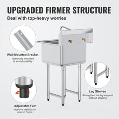 Stainless Steel Prep & Utility Sink, 1 Compartment Free Standing Small Sink Include Faucet & legs, 21"x41" Commercial Single Bowl Sinks for Garage, Restaurant, Kitchen, Laundry, NSF Certified