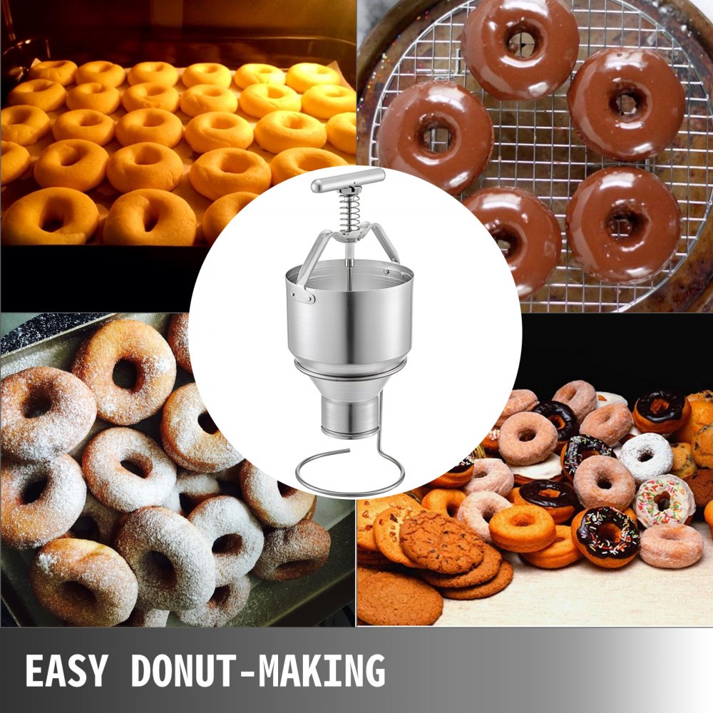 Donut Depositor 5L Capacity Donut Dropper Hopper Food-Grade Aluminum Manual Donut Dispenser 6 Adjustable Thicknesses Donut Hopper with Stand Donut Batter Dispenser for Home & Commercial Use