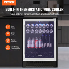24" Beverage Refrigerator, 154 Cans Under Counter Built-in or Freestanding Beer Cooler Fridge, Blue LED Light, Child Lock, Adjustable Shelves, ETL