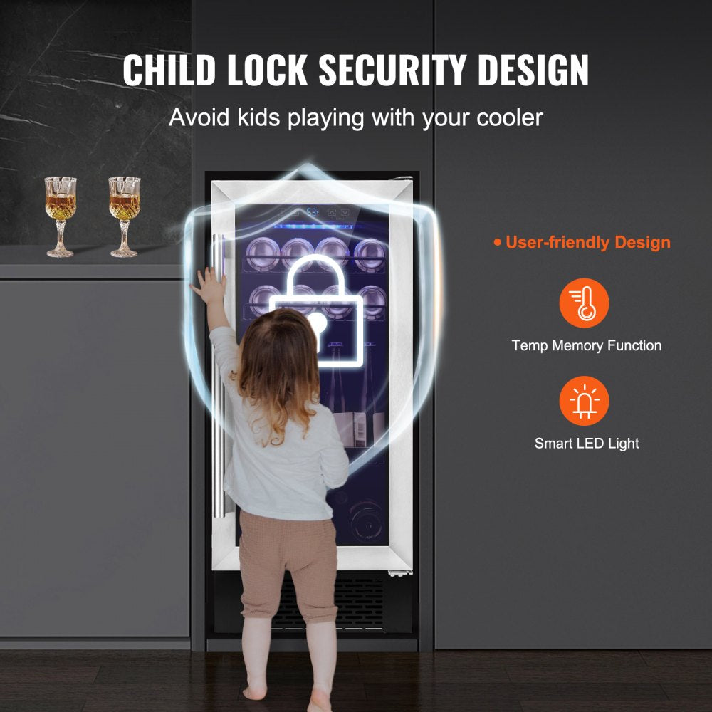 Wine Cooler, 96 Cans Capacity Under Counter Built-in or Freestanding Wine Refrigerator, Beverage Cooler with Blue LED Light, Single Door, Child Lock for Drink Beer Soda Wine Water, ETL Listed