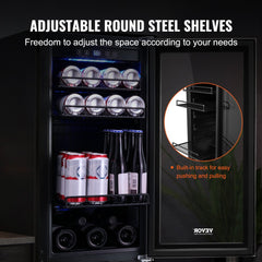 Wine Cooler, 96 Cans Capacity Under Counter Built-in or Freestanding Wine Refrigerator, Beverage Cooler with Blue LED Light, Single Door, Child Lock for Drink Beer Soda Wine Water, ETL Listed