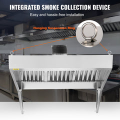 Commercial Exhaust Hood, 7FT Food Truck Hood Exhaust, 201 Stainless Steel Concession Trailer Hood with 3 Detachable U-shaped Grid Oil Filter Mesh, Rust Resistant Vent Hood for Kitchen Restaurant