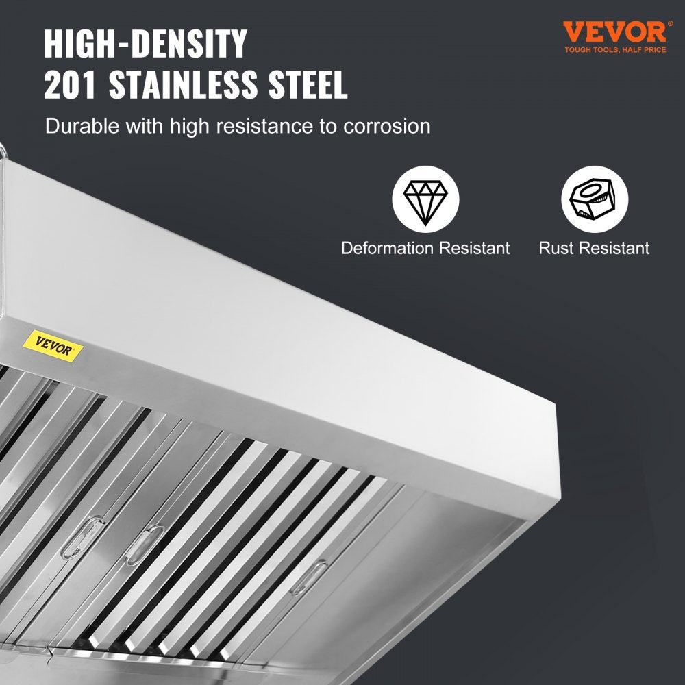 Commercial Exhaust Hood, 7FT Food Truck Hood Exhaust, 201 Stainless Steel Concession Trailer Hood with 3 Detachable U-shaped Grid Oil Filter Mesh, Rust Resistant Vent Hood for Kitchen Restaurant