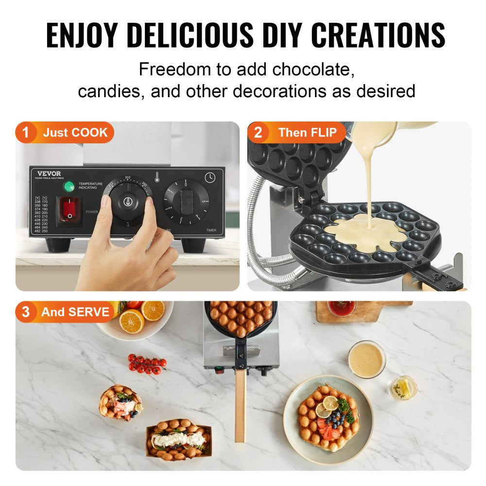 Commercial Bubble Waffle Maker Egg Pancake Baker Machine 1400W Non-Stick