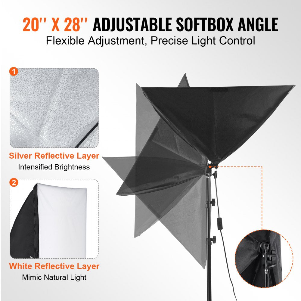 Softbox Lighting Kit 20 in x 28 in 30W 5500K LED Bulbs Adjustable Stand