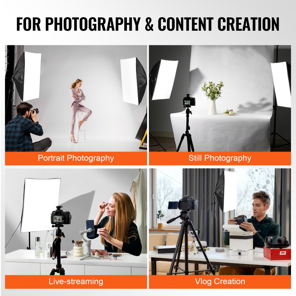 Softbox Lighting Kit 20 in x 28 in 30W 5500K LED Bulbs Adjustable Stand