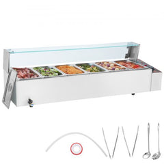 Commercial Electric Food Warmer Countertop Buffet 6*5Qt with Glass Shield