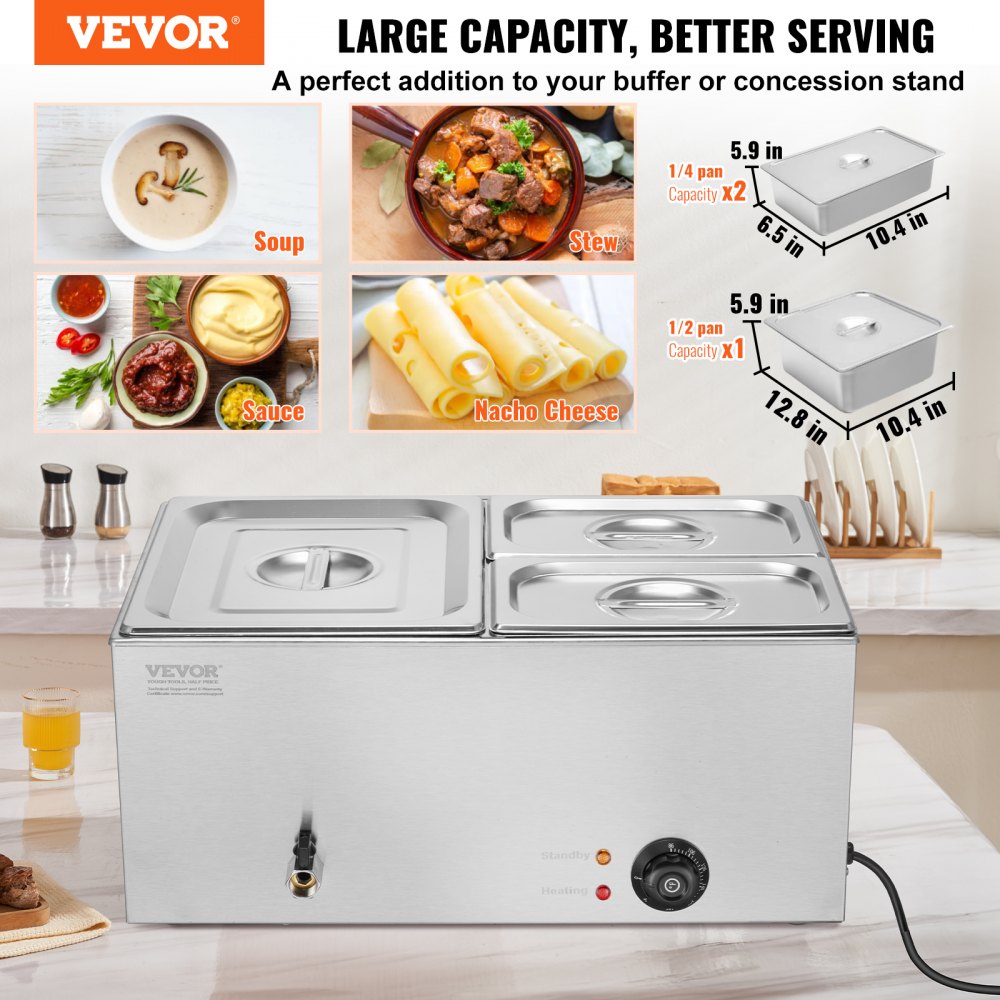 Commercial Electric Food Warmer 3-Pan Countertop Buffet 17QT Bain Marie