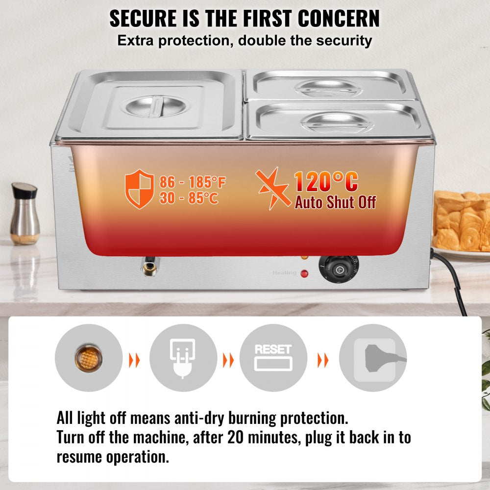Commercial Electric Food Warmer 3-Pan Countertop Buffet 17QT Bain Marie