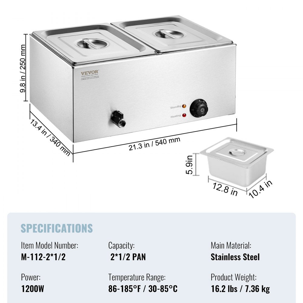 Commercial Electric Food Warmer 2-Pan Countertop Buffet 18QT Bain Marie