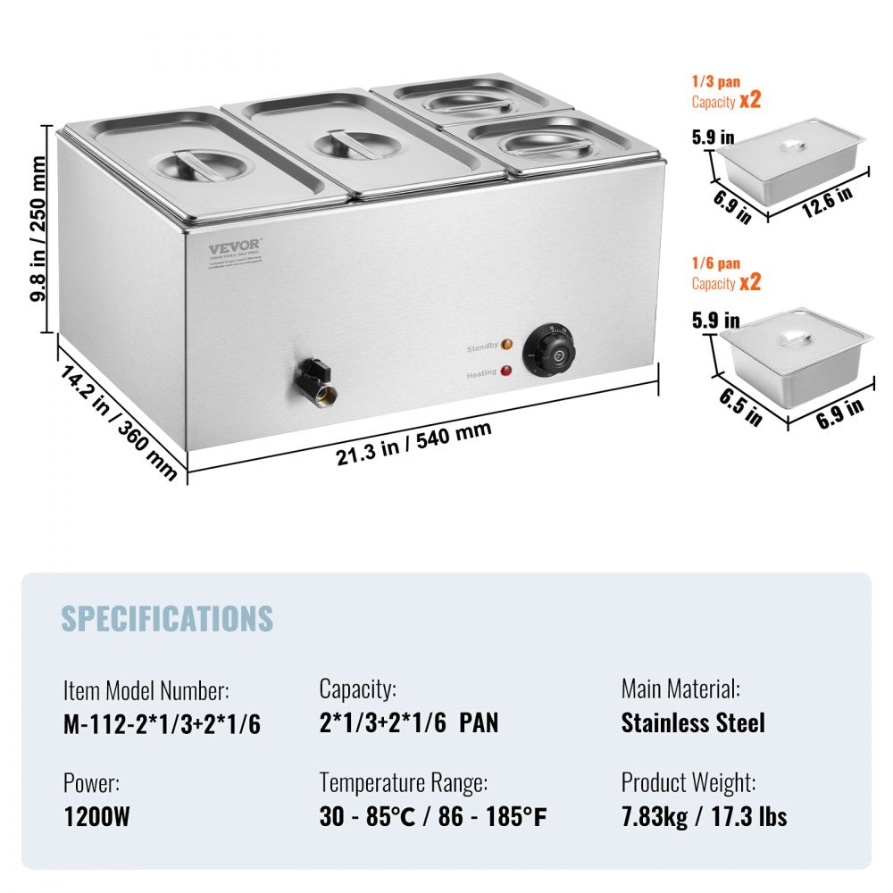 Commercial Electric Food Warmer 4-Pan Countertop Buffet 16.4QT Bain Marie