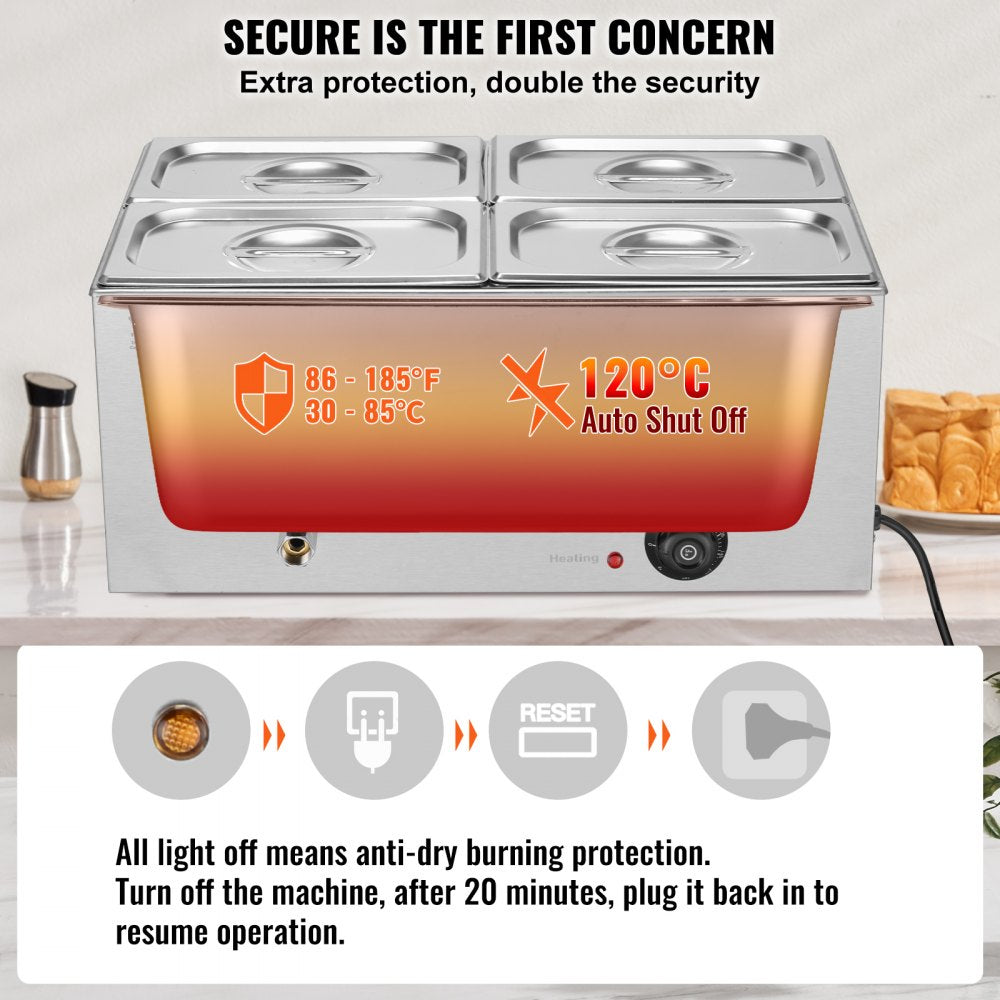 Commercial Electric Food Warmer 4-Pan Countertop Buffet 15.9QT Bain Marie