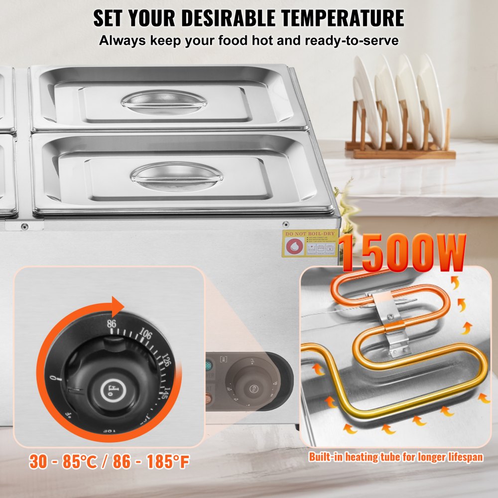 Commercial Electric Food Warmer Countertop Buffet 4*8Qt Pan Bain Marie