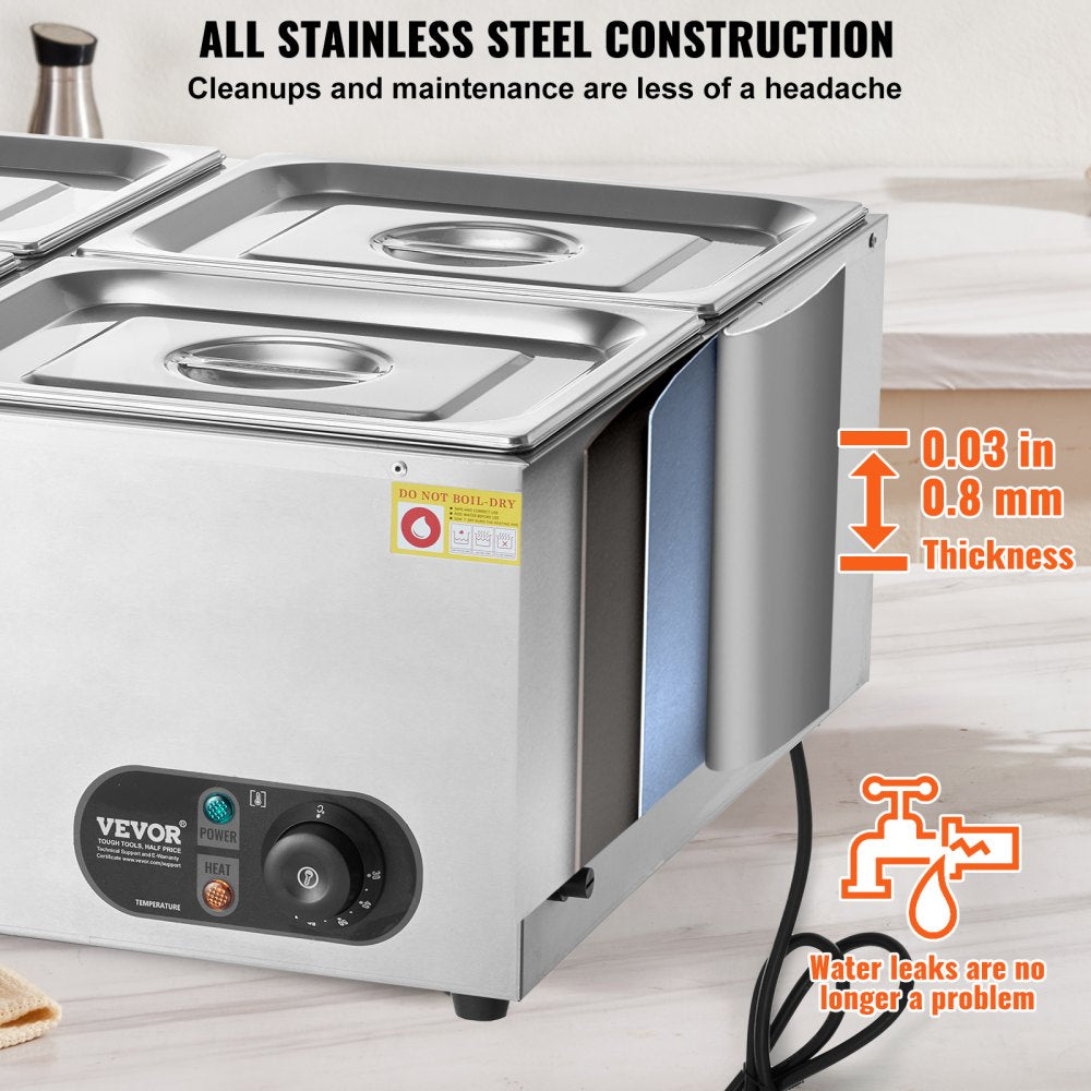 Commercial Electric Food Warmer Countertop Buffet 4*8Qt Pan Bain Marie