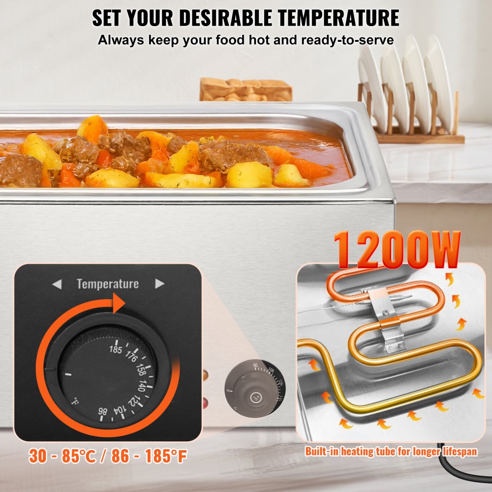 Commercial Electric Food Warmer Countertop Buffet 19Qt 1200W Bain Marie