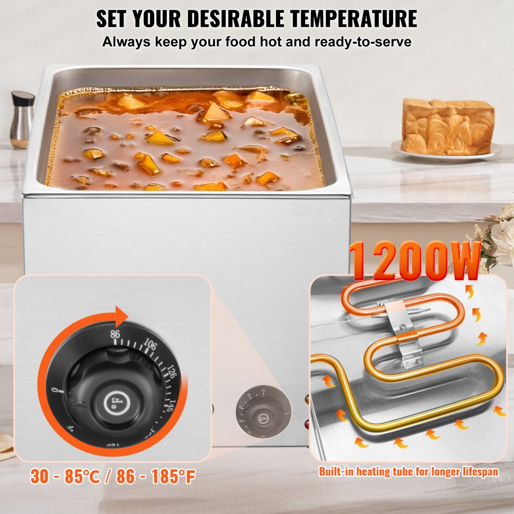 Commercial Electric Food Warmer Countertop Buffet 19Qt 1200W Bain Marie