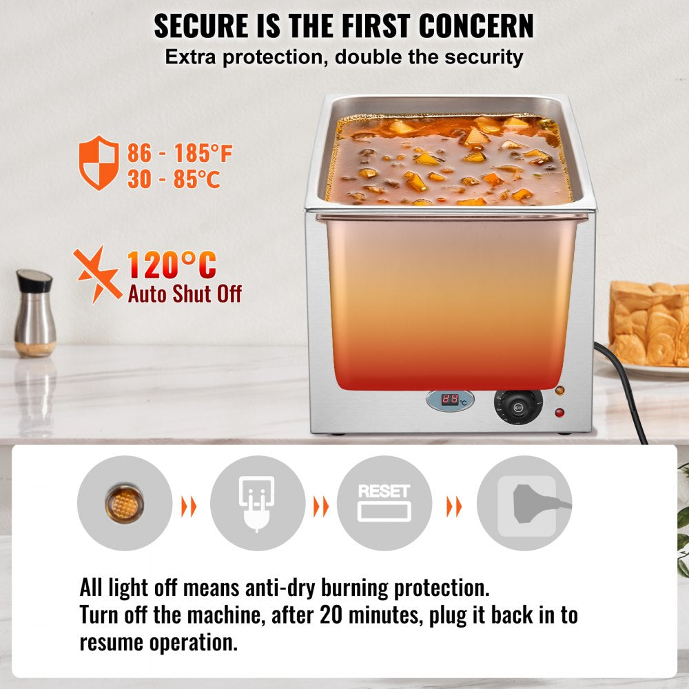 Commercial Electric Food Warmer Countertop Buffet 19Qt 1200W Bain Marie