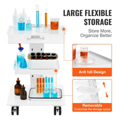 Lab Trolley, 3-Layer Rolling Lab Cart, Metal Mobile Trolley with Swivel Wheels, Tray Rolling Clinic Cart 220 lbs Weight Capacity, for Lab, Clinic, Beauty and Salon