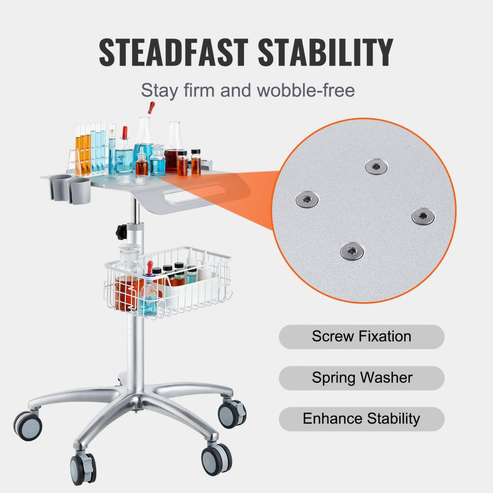 Medical Cart, Salon Cart with Wheels, Mobile Trolley Cart 26.77"-42.91" Height Adjustable, Metal Salon Stations for Hair Stylist, Rolling Desktop Lab Cart for Clinic, Beauty and Salon